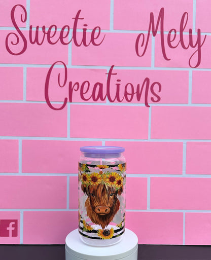 16oz Highland Cow Glass cup This item is RTS (ready to ship) & will ship out within 1-2 business days