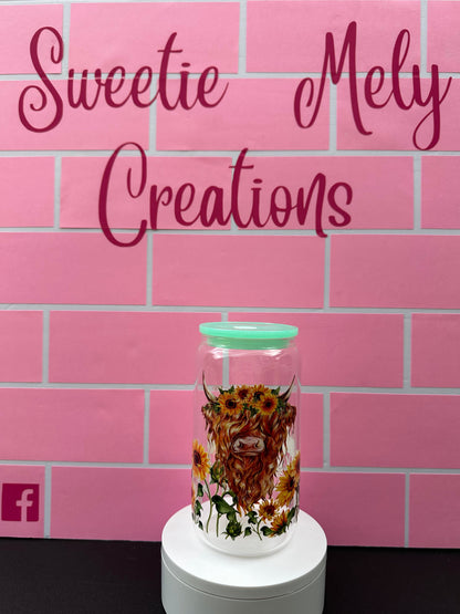 16oz Highland Cow Glass cup This item is RTS (ready to ship) & will ship out within 1-2 business days