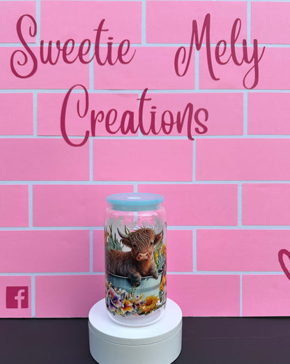 16oz Highland Cow Glass cup This item is RTS (ready to ship) & will ship out within 1-2 business days