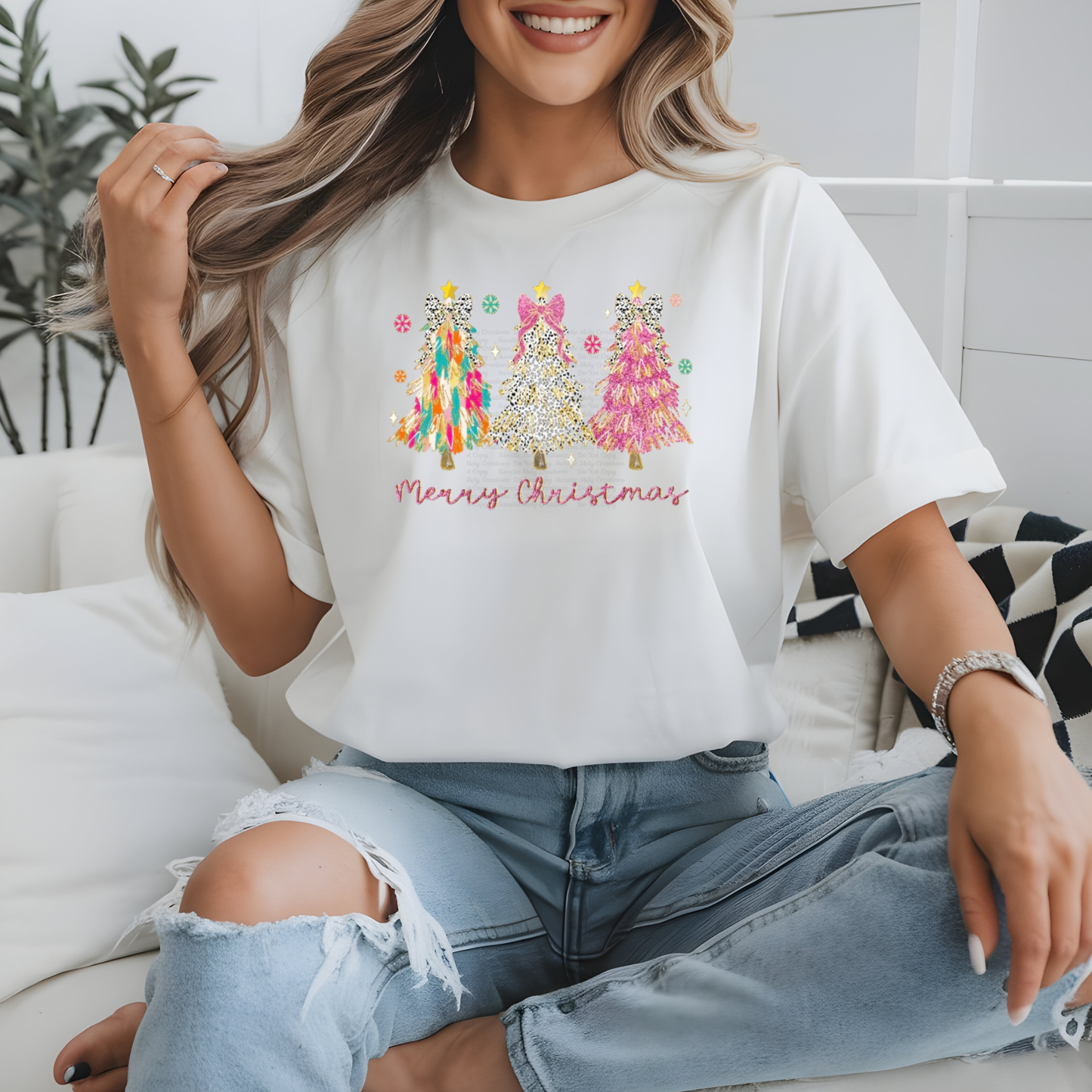 MERRY CHRISTMAS PINK GOLD TREES SHIRT