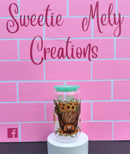 16oz Highland Cow Glass cup This item is RTS (ready to ship) & will ship out within 1-2 business days