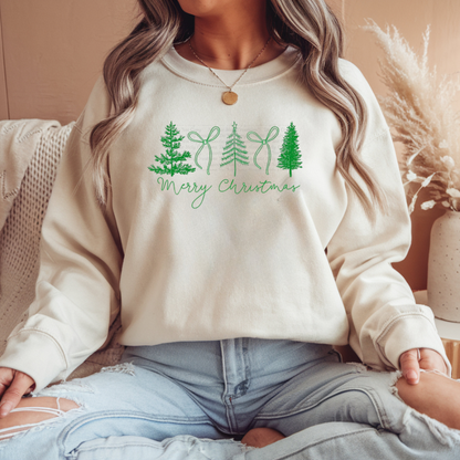 MERRY CHIRSTMAS BOWS AND TREES SWEATSHIRT