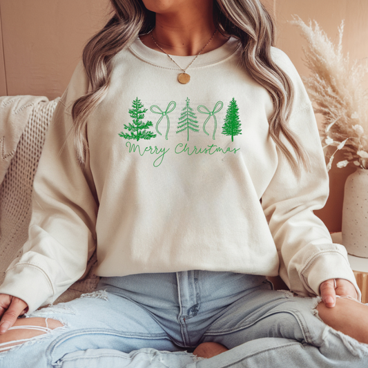 MERRY CHIRSTMAS BOWS AND TREES SWEATSHIRT