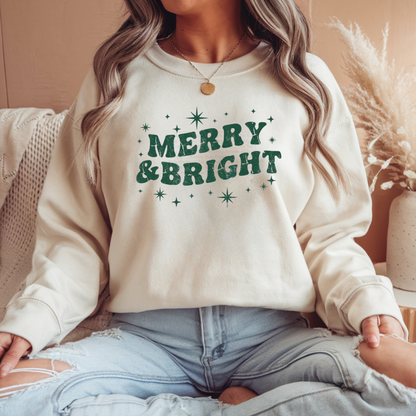 MERRY AND BRIGHT DISTRESSED (GREEN) SWEATSHIRT